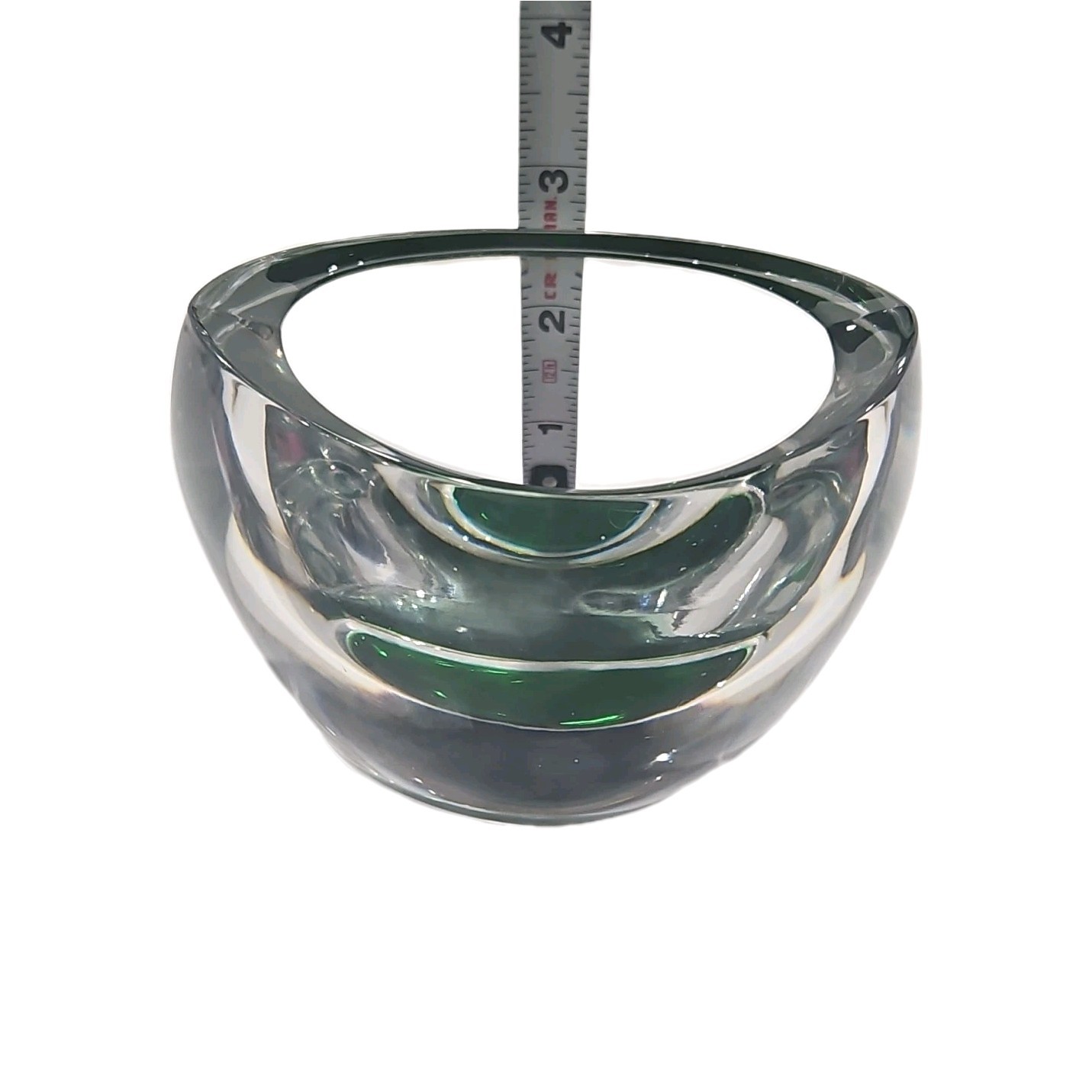 Vintage Murano Style Sommerso Hand Blown Heavy Glass Emerald Green & Clear Bowl
