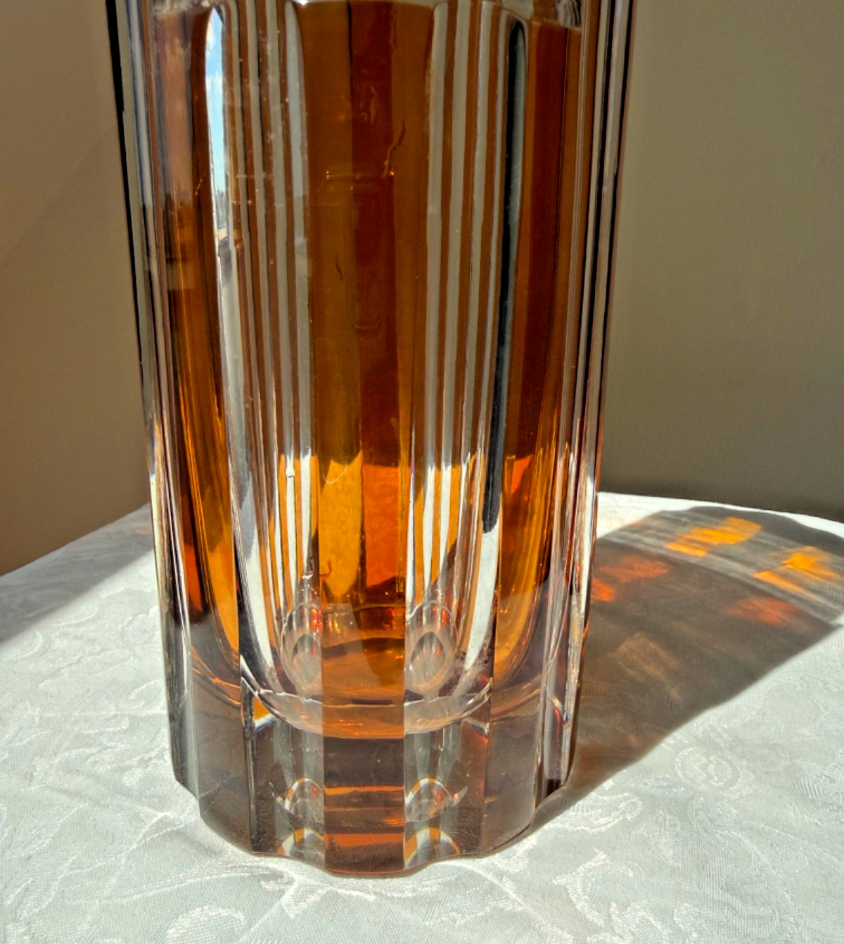Vintage Julia Poland Amber Lead Crystal Vase 33cm Military Eagle PRL Hand Cut