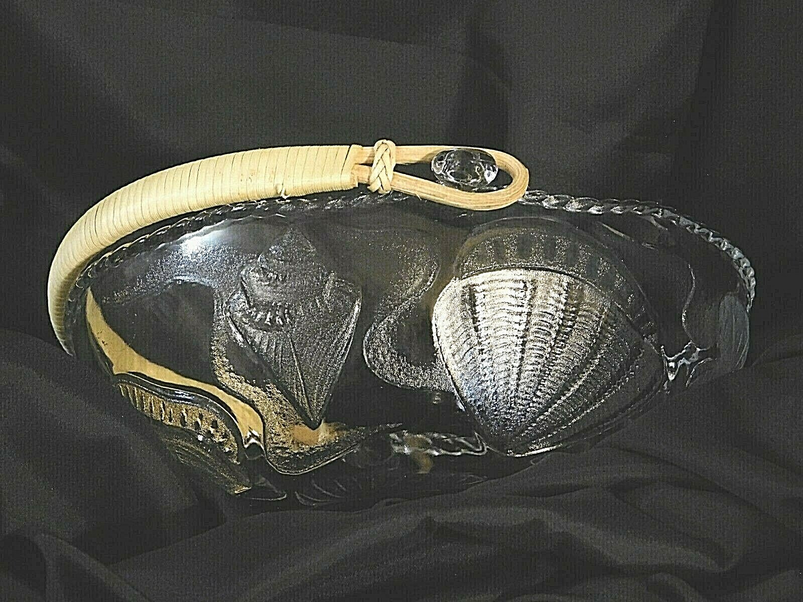 Glass Basket With Handle Cut Glass Shell Pattern Vintage 7 1/2 x 6 1/2 Inches