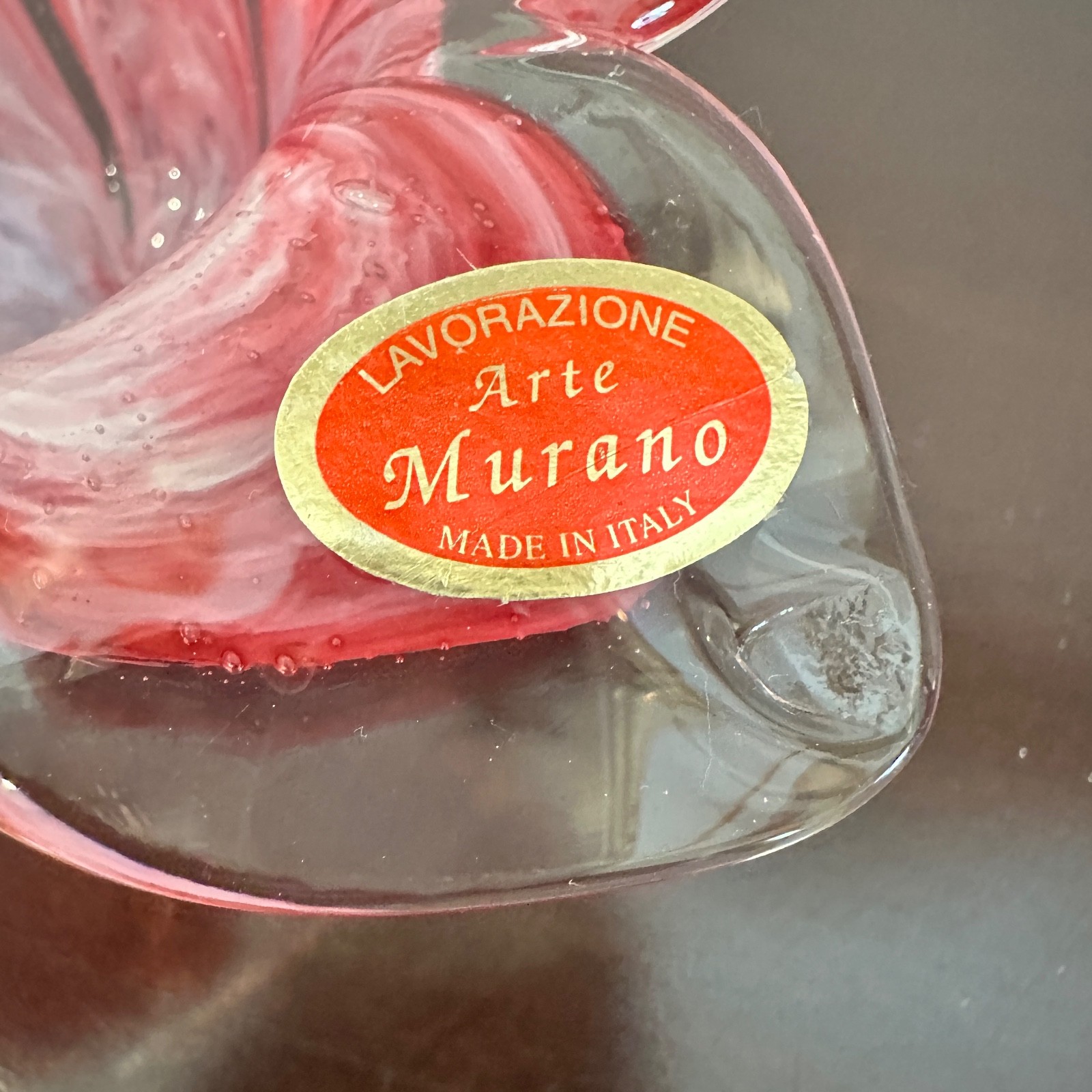Murano Pink & Clear Flower Petals Murano Glass Crystal Clear Candle Holder Italy