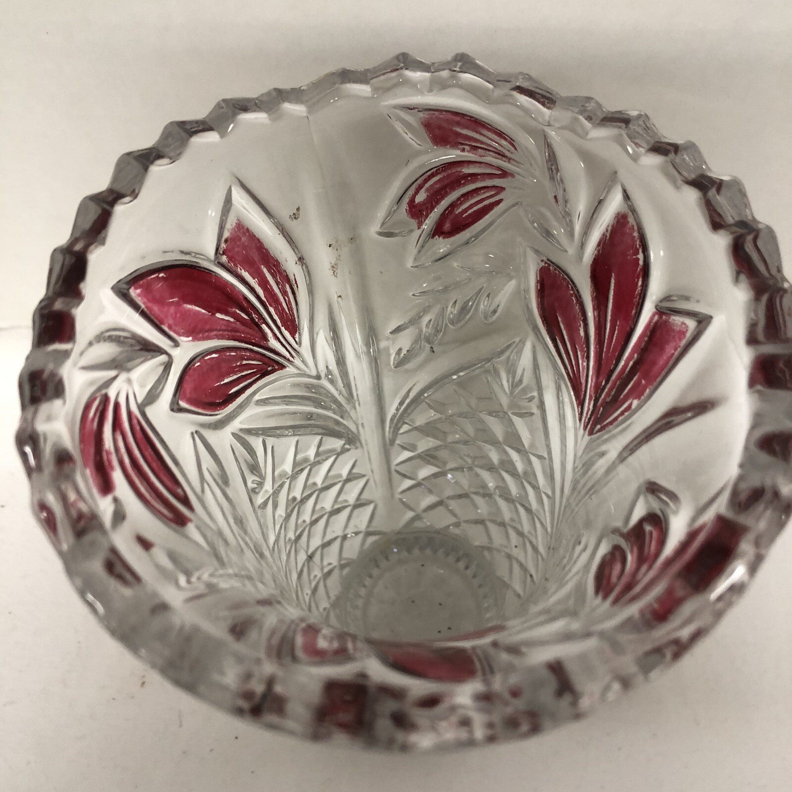 Vintage Lead Crystal Vase Anna Hutte Rose Leaves Design Bleikristall Germany 6″