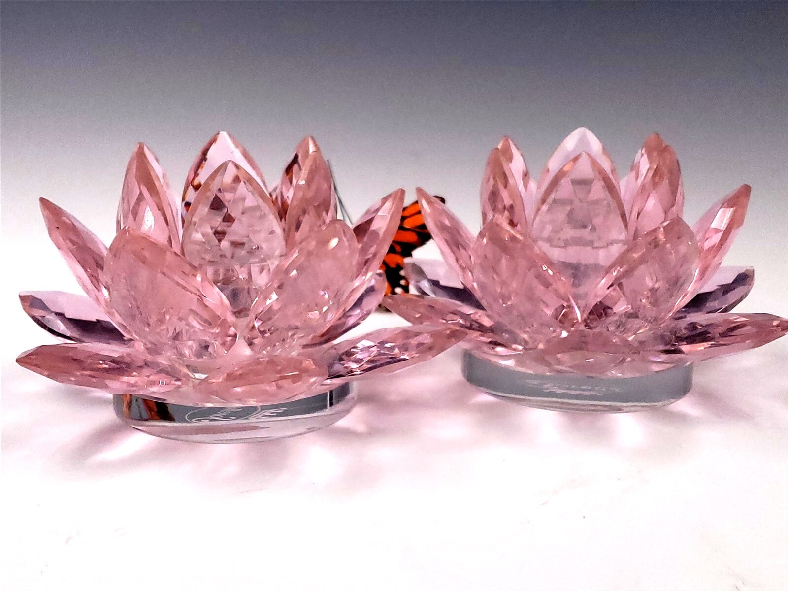 Sorelle Crystal Lotus Flower Easter Pink Cut Glass Taper Candle Holders
