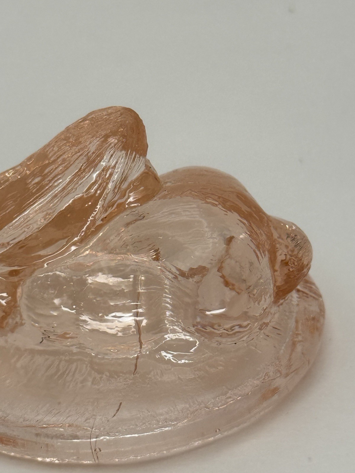 Vintage Bunny Rabbit On Nest Mini Pink Glass Trinket Dish Salt Cellar