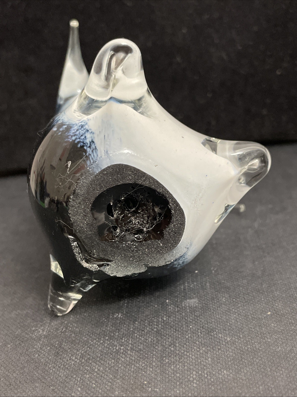 Hand Blown Murano Style Art Glass Penguin Figurine Black White Blue ~ 4.5”T