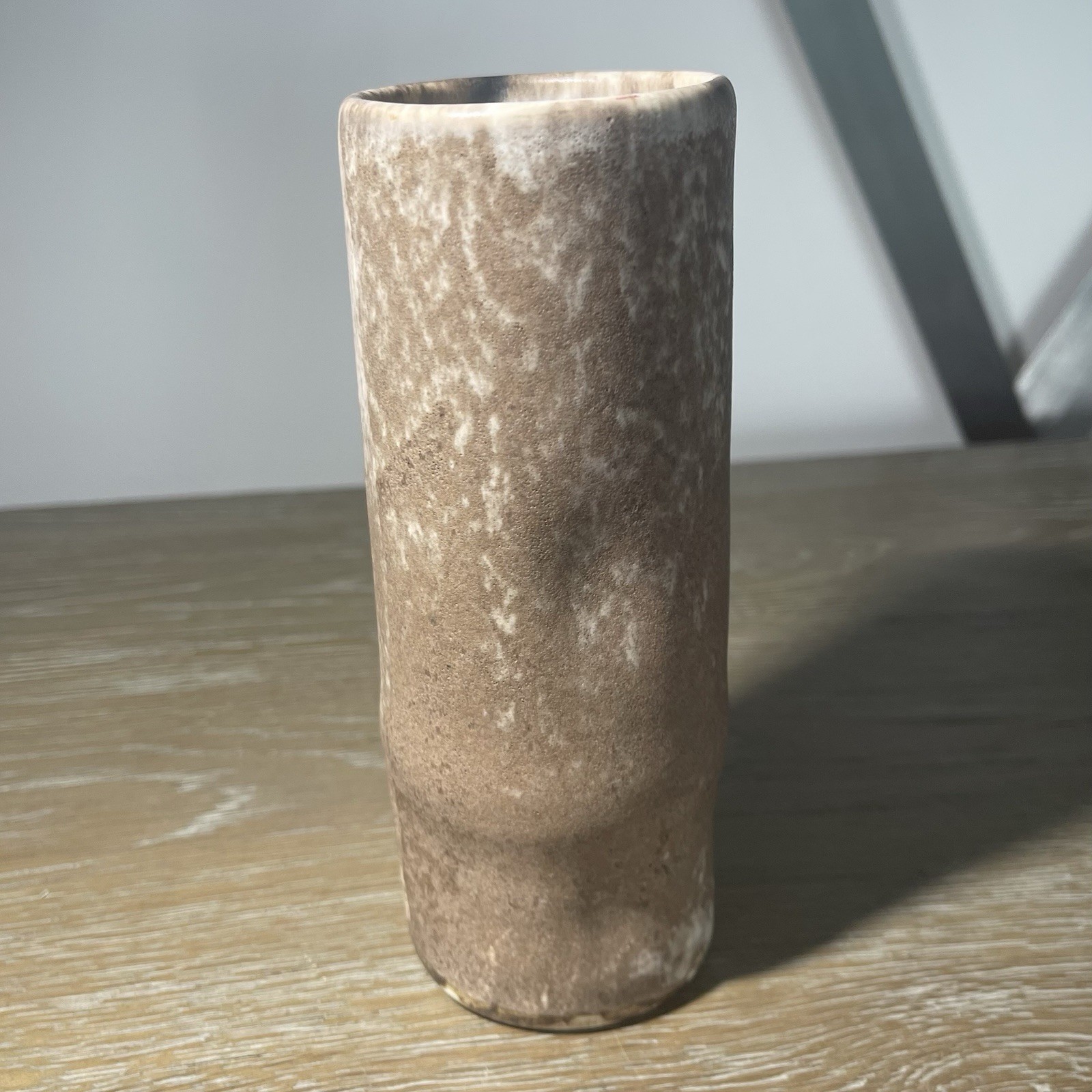 Vintage McCarty’s Pottery Bamboo Cylinder Vase Nutmeg River Mark Signed Pinched