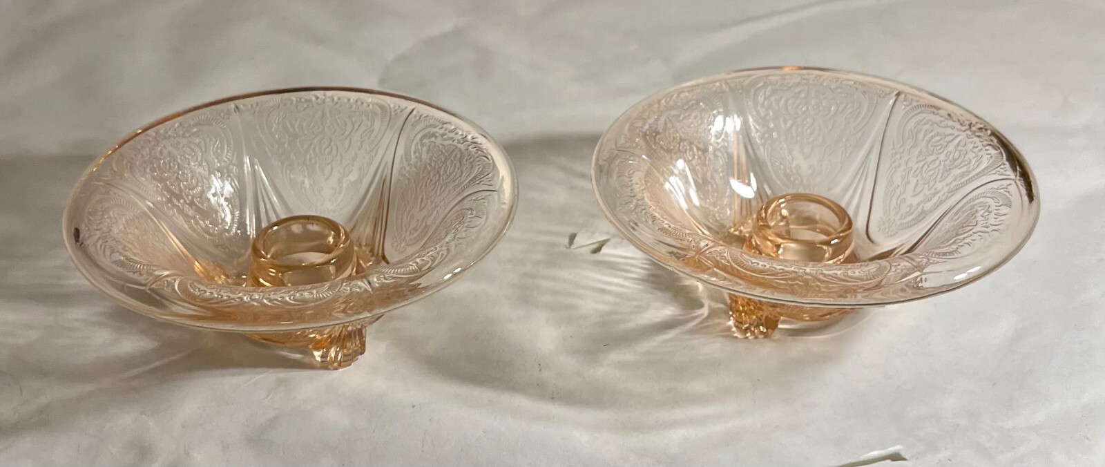 Hazel Atlas Pink Royal Lace Rolled Edge Candlesticks