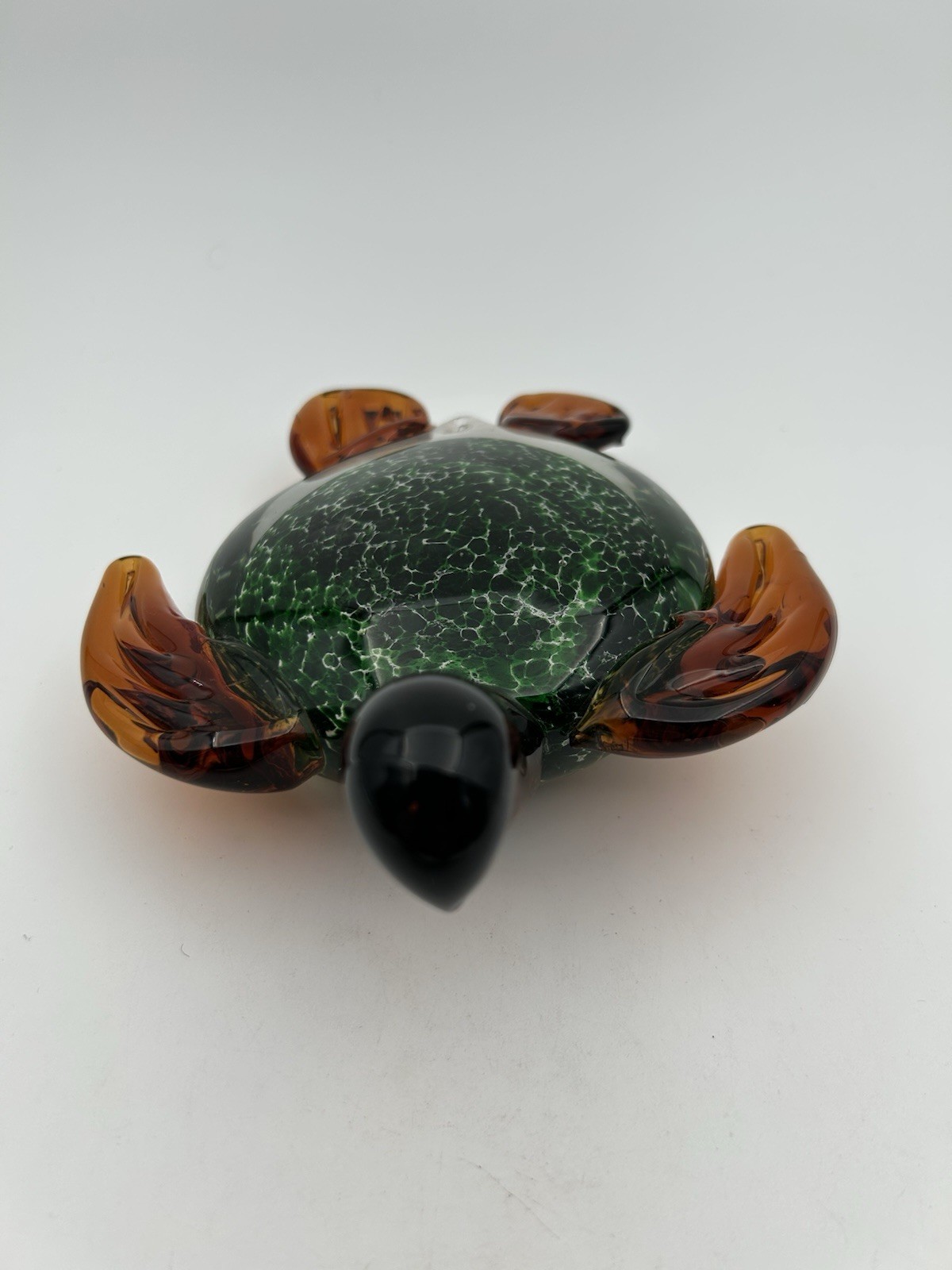 Vintage Blown Glass Sea Turtle Decorative Paperweight Coastal Amber Green 6.5”L