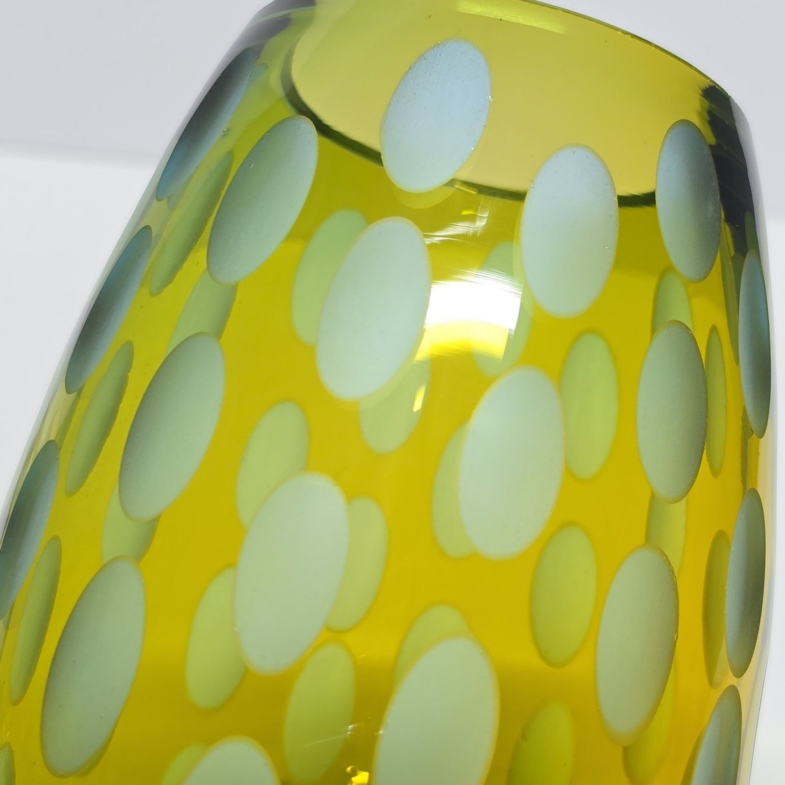 Vintage MCM Abstract Art Glass Vase Green & Amber Frosted Thumbprint