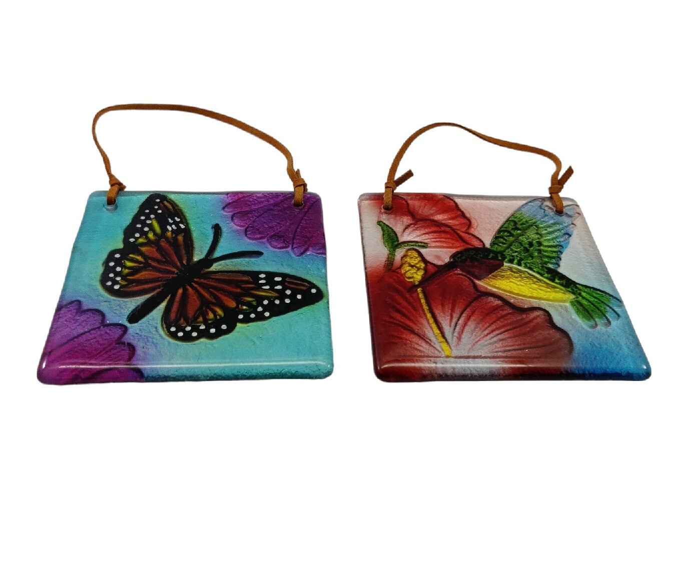 Hummingbird And Butterfly Design Square Glass Suncatchers READ!!!!
