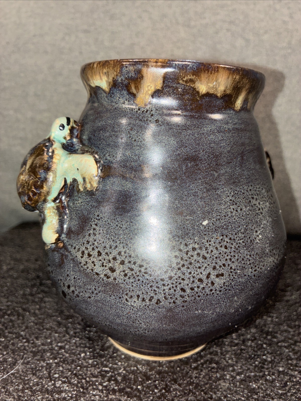 Gorgeous GAEL HILLER-Michigan Studio Art Pottery Vase with Turtle Appliqués