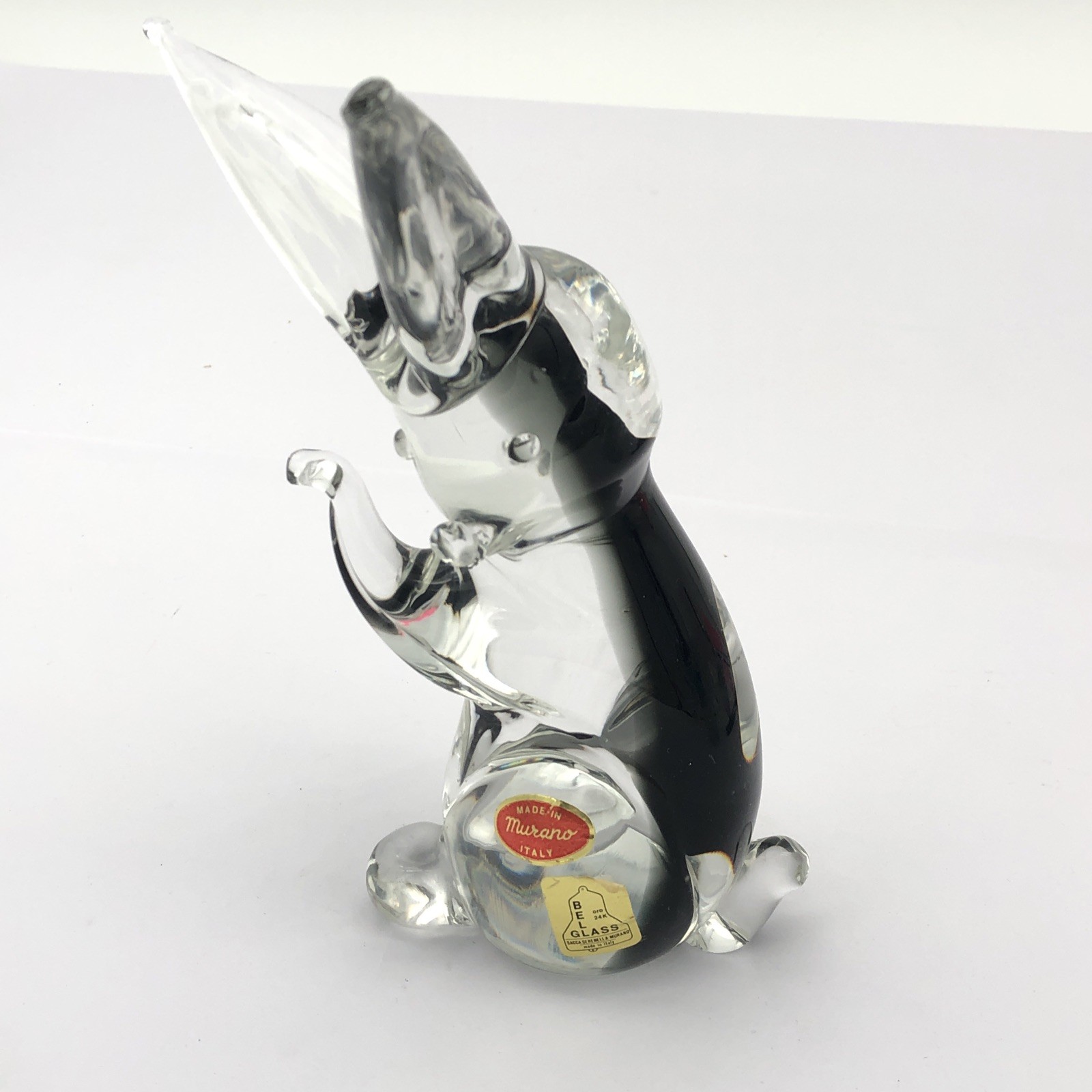 Vintage Murano Style Handcrafted Charcoal Black Glass Long Ear Rabbit Sculpture