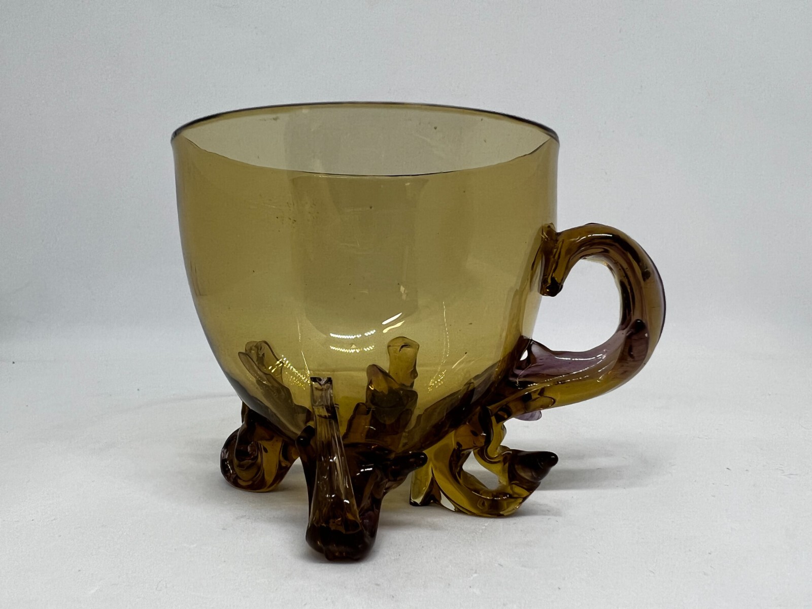 Stevens & Williams-Stourbridge Olive Green Glass Punch Bowl w/5 Matching Cups