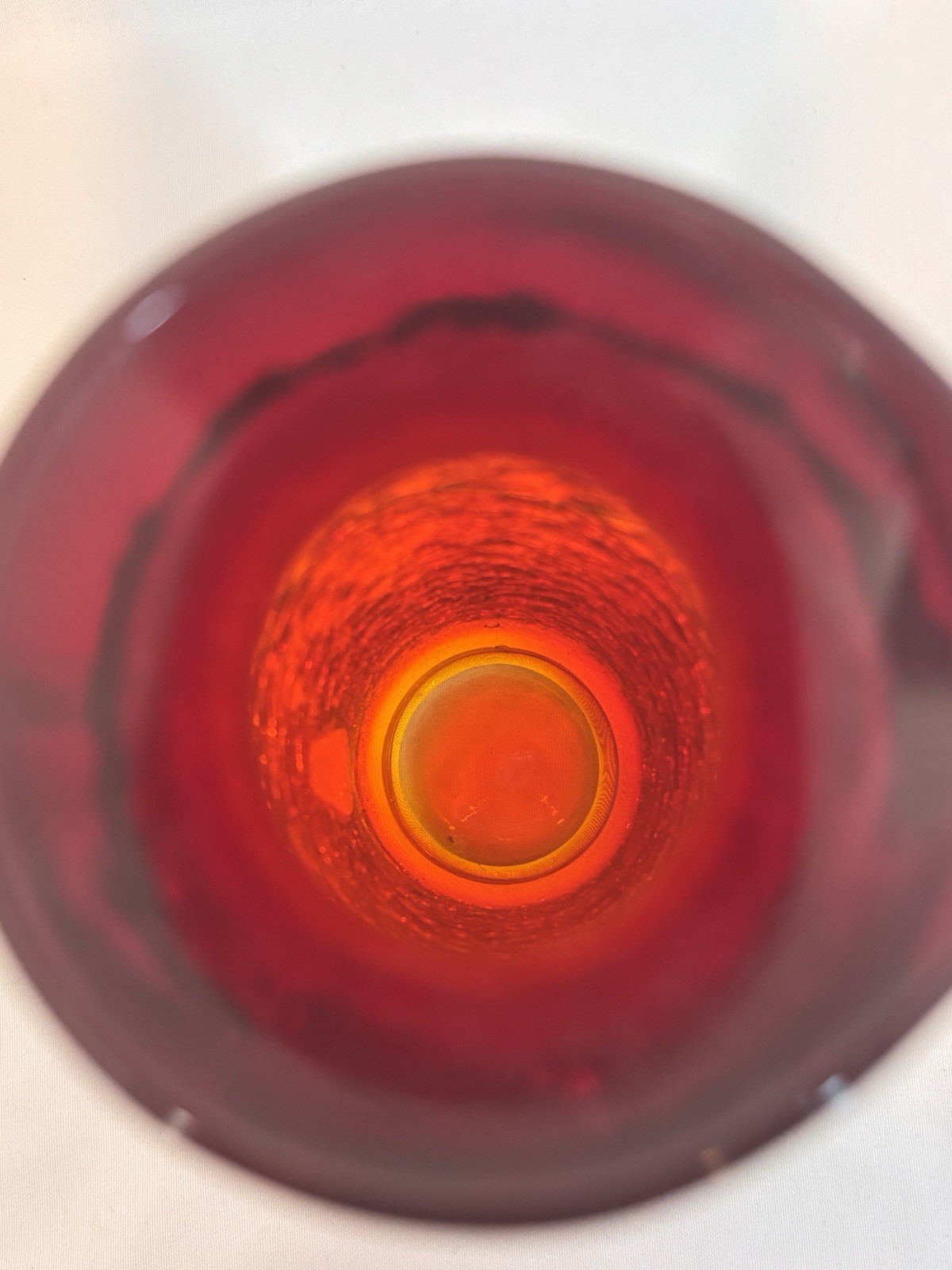 Vtg Red Yellow Amberina Crackle Glass 5.5” Pitcher Mid Century Glass