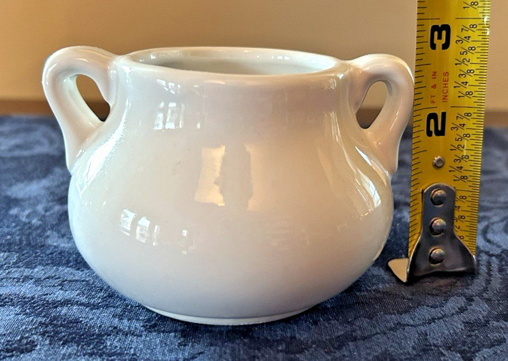 Vintage Double Handle Small White Pot Shaped Planter or Vase 2-1/2″ Stoneware