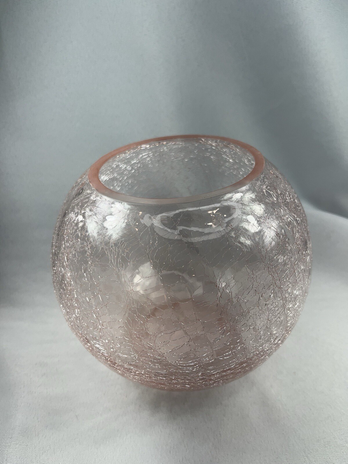 Pink Crackle Glass Globe Shaped Bowl Vase 5 1/2 Inches Tall