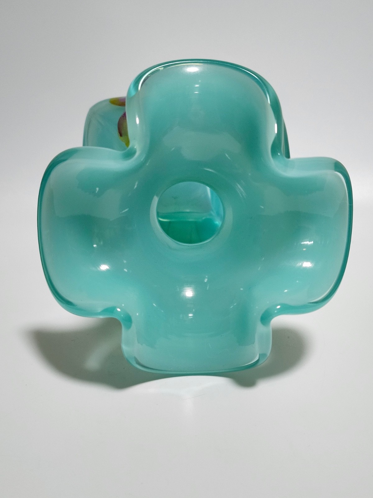 Fenton hand painted robins egg opalescent blue square vase with butterfly
