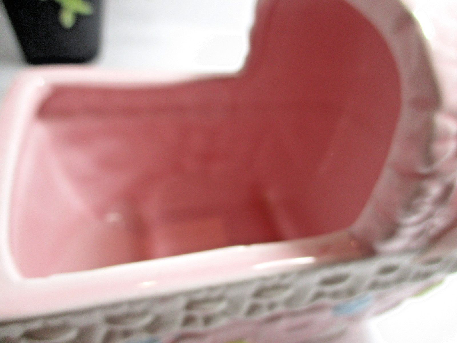 Ceramic Cradle Planter –Pink, ABC Motif ribbon Bow & Roses Vintage