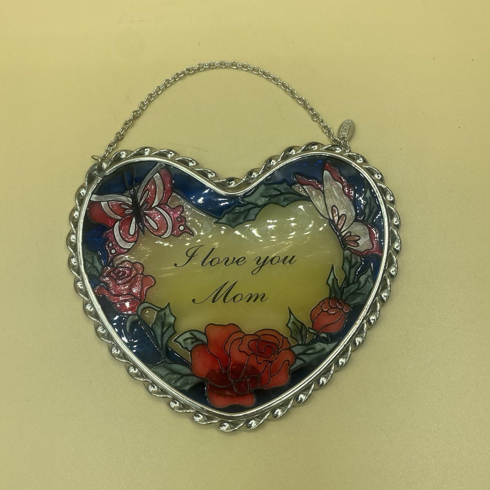 Amia I Love You Mom Heart Stained Glass Suncatcher Butterfly Rose Mothers Day