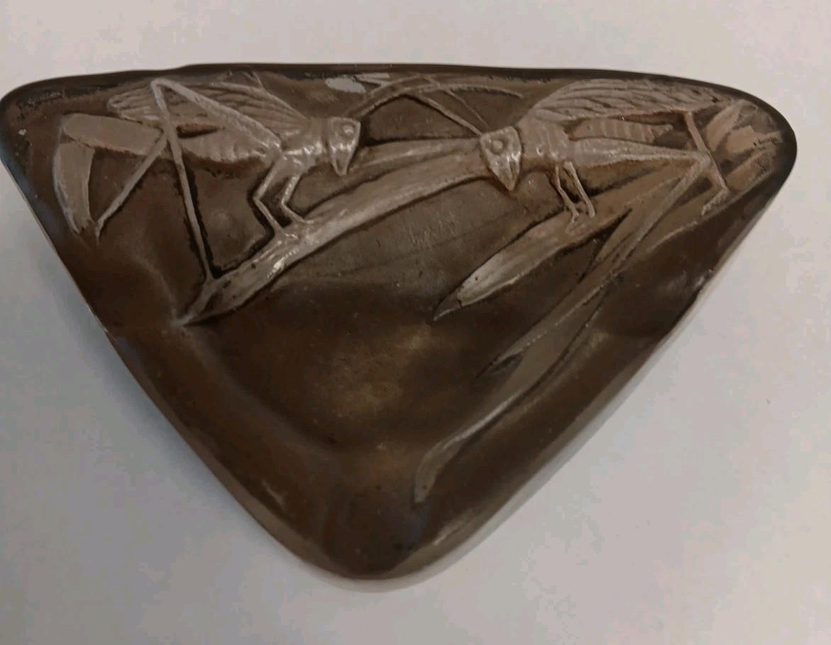 Consolidated Glass Katydid Ashtray Brown Wash Art Deco Extremely Rare See Photos
