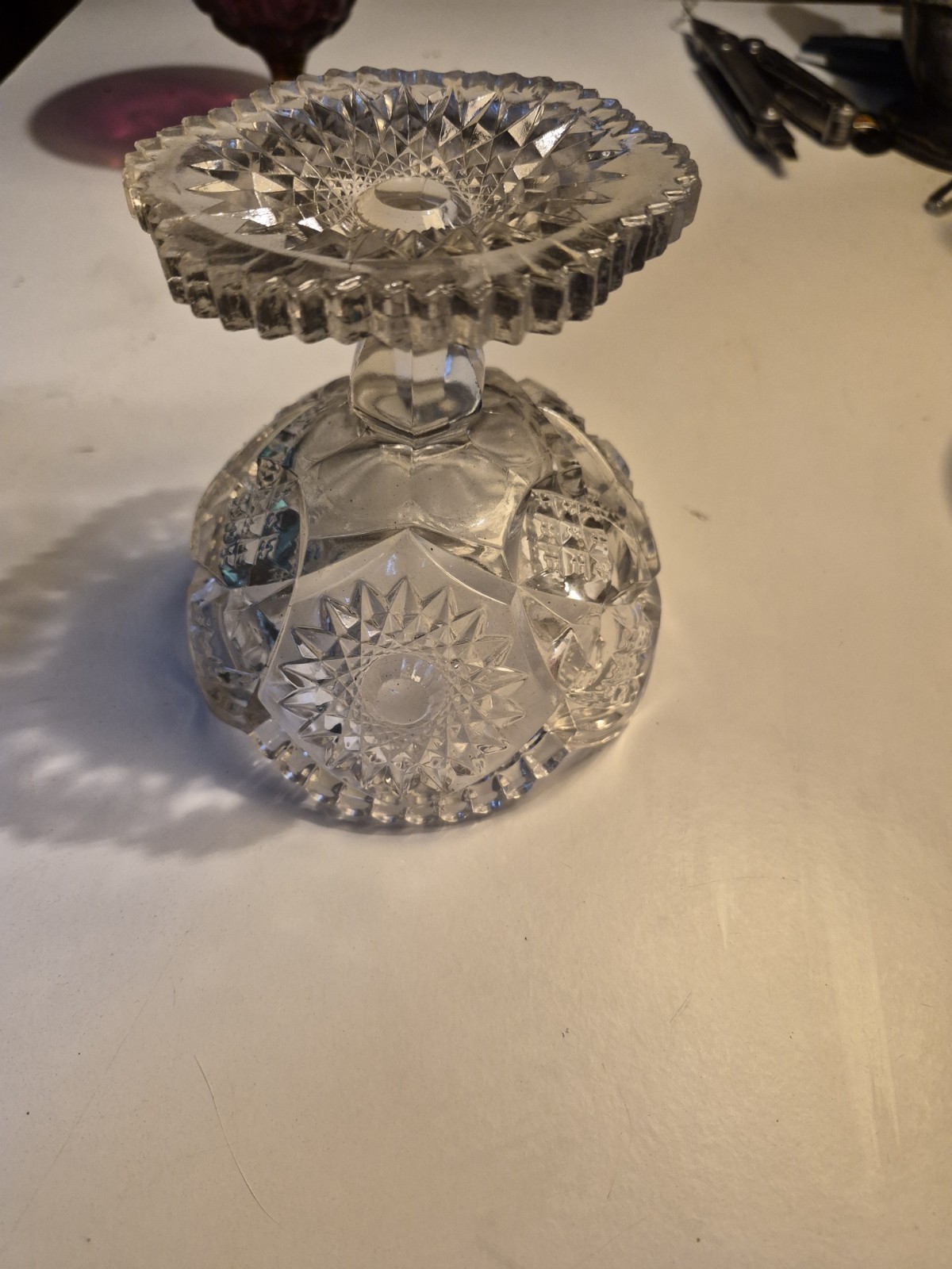 Early America Nucut Glass Candy/ Trinket Bowl With Crystal Cut Glass Basket