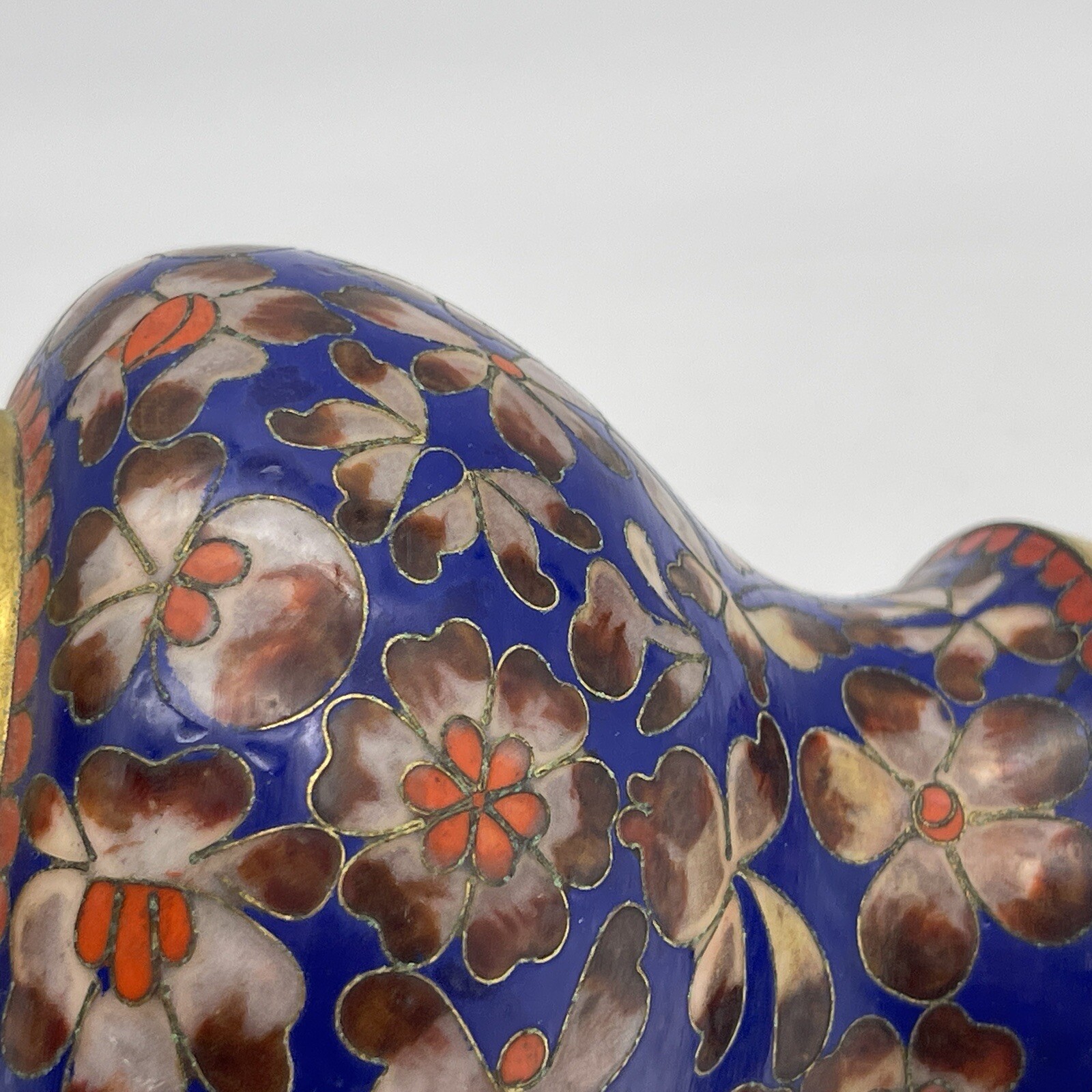 Cloisonné Vase Enameled Blue Orange Floral 8” Small Vintage