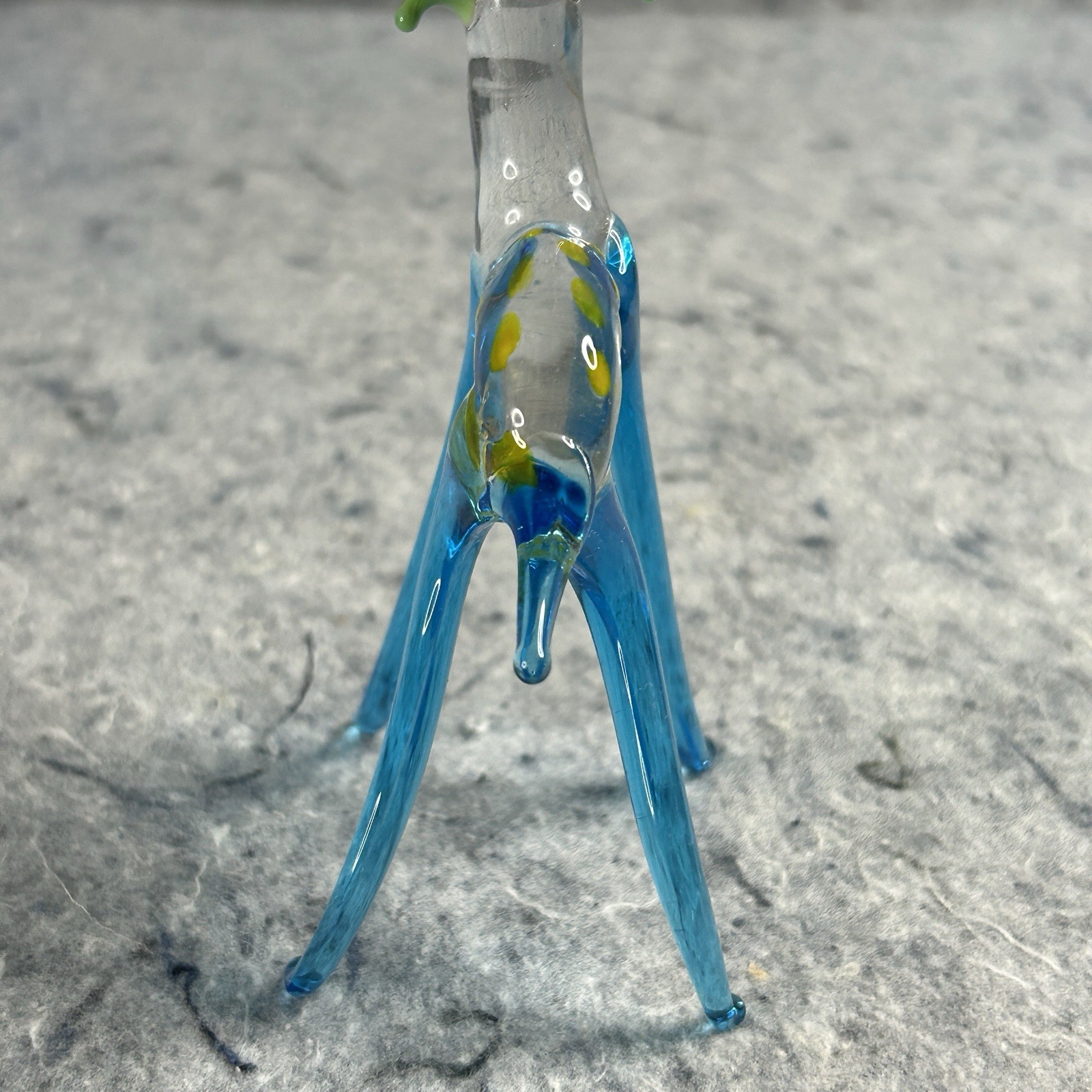 Hand Blown Art Glass Deer Figurine Blue Amber Spotted Vintage Style