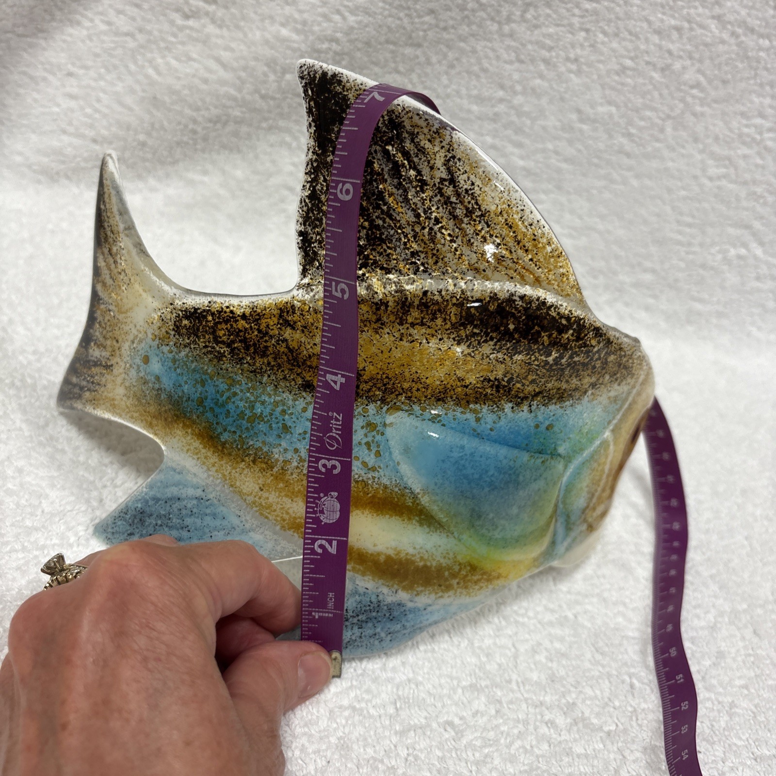 KILN ART Fused Art Glass Curved Fish Signed by Artist Sharon McNamara MINT cond