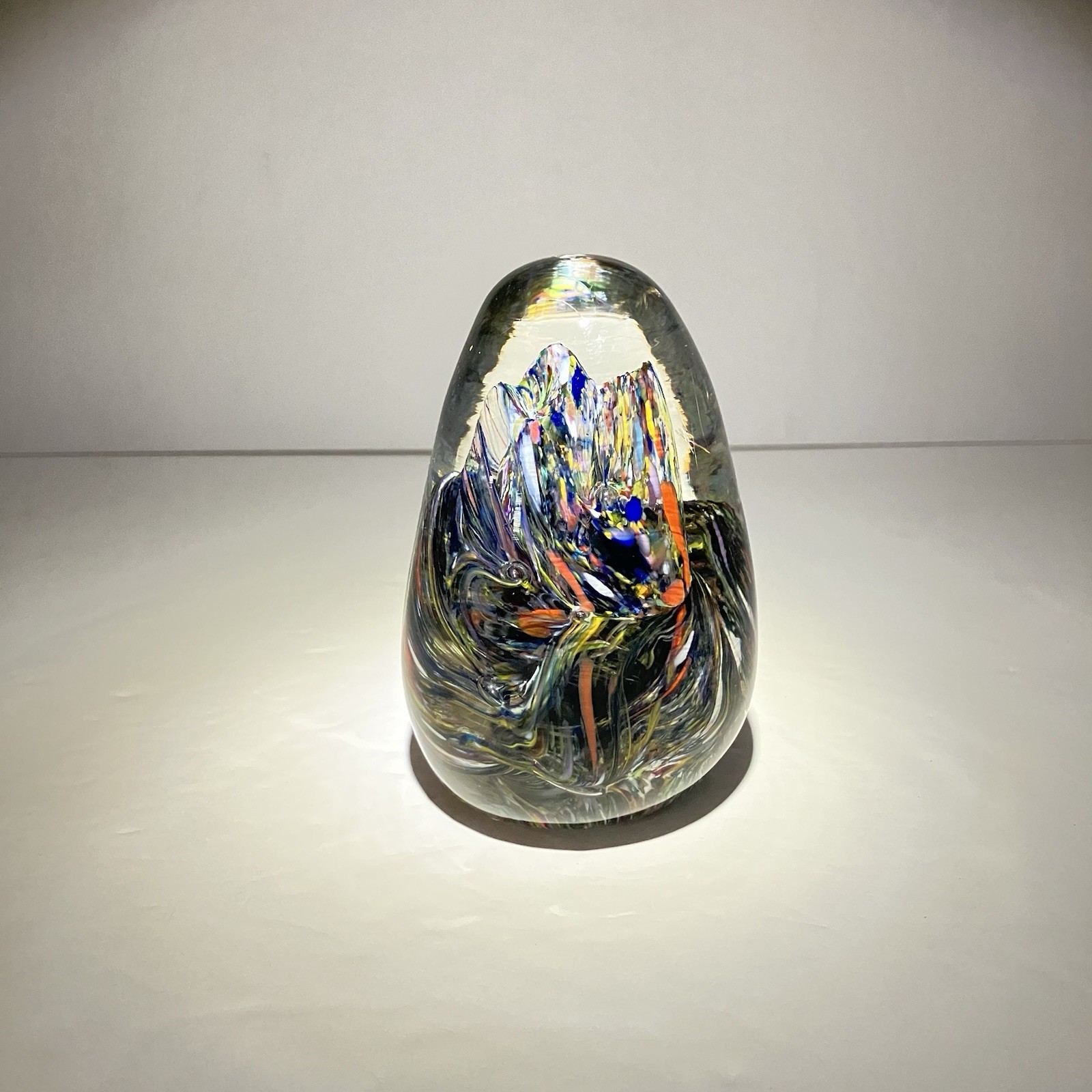Hand Blown Studio Art Glass Paperweight Freeform Sculpture Ribbon Swirl 3.75”