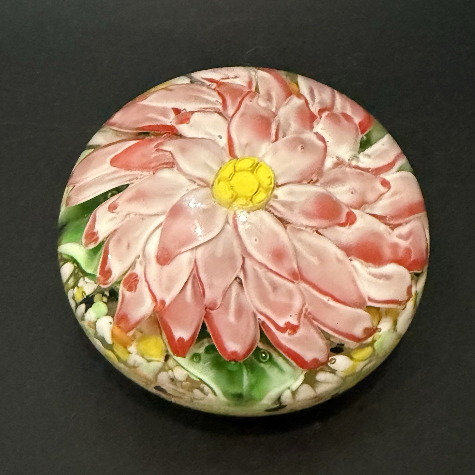 Murano Style Pink Dahlia Flower Art Glass Rounded Dome Paperweight 1.4lbs
