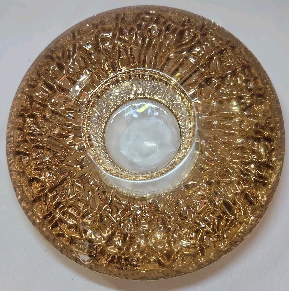 Orrefors Kosta Boda Sweden Gold Discus Votive Lara Hellsten Gold & Clear 2.25″T