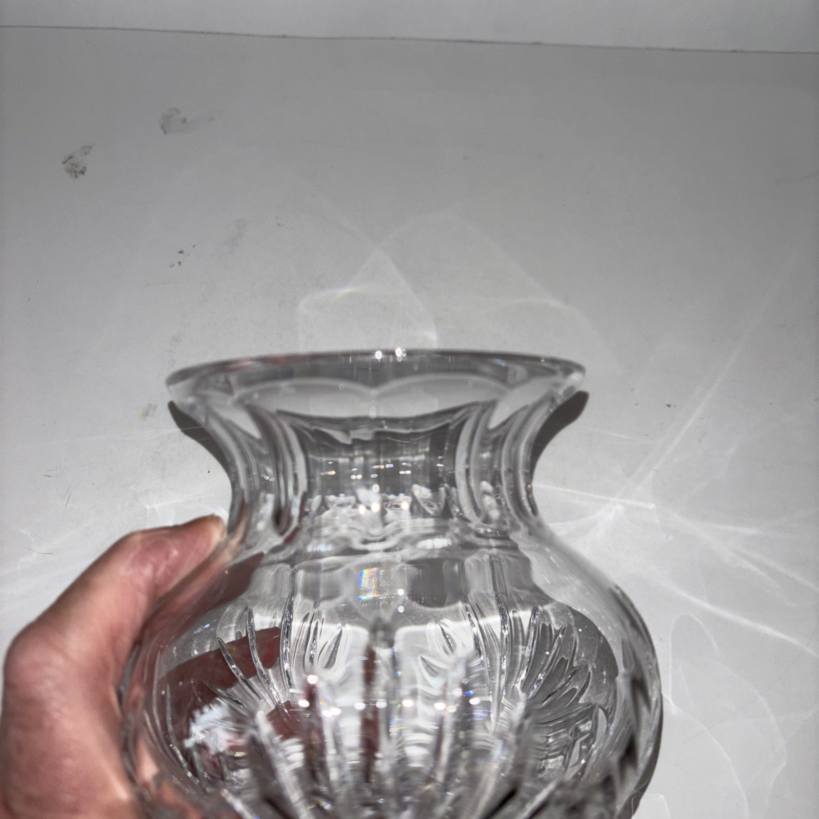 Lead Crystal Urn Vase 4.5″ Tall Mint Condition holds short dahlia blooms!