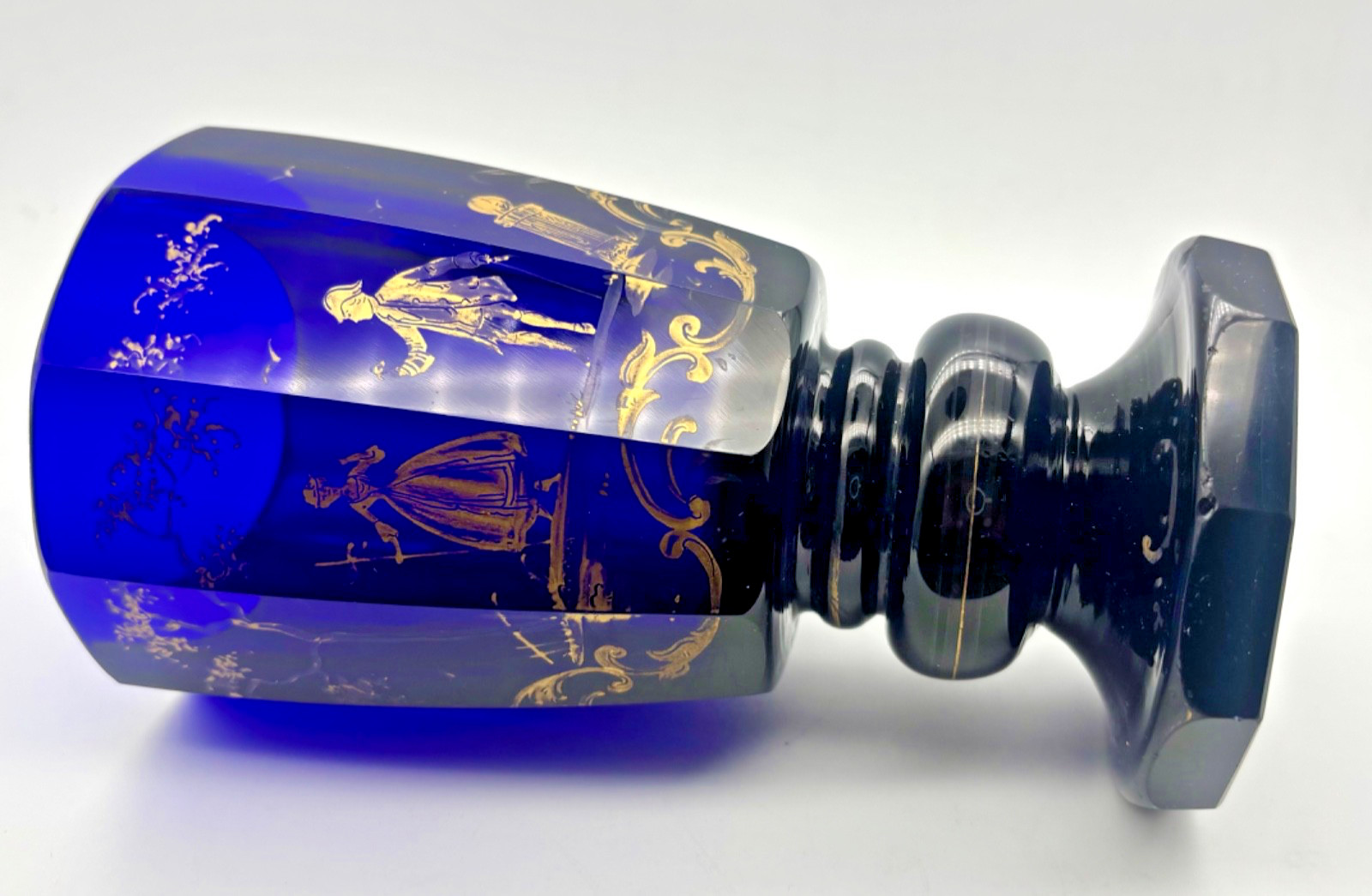 Cobalt Blue Crystal Vase Biedermeier Period Austria 1840s H: 6″