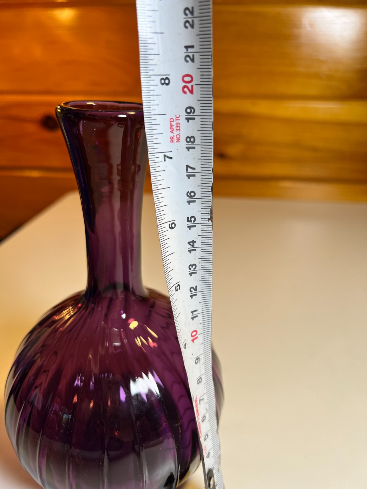 Vintage MFA BOSTON Hand Blown Amethyst Purple Art Glass Vase Ribbed Melon Onion