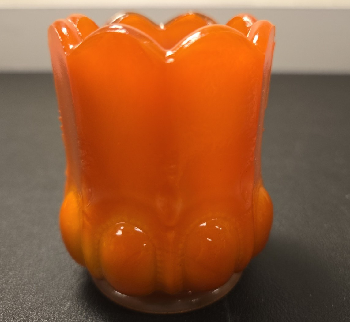 Vintage Degenhart Tomato Slag Glass Beaded Oval Cameo Toothpick Holder