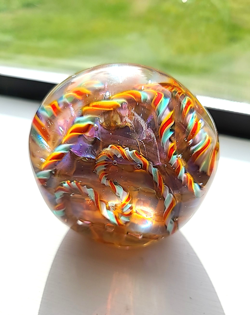 Vintage Paperweight Abstract Design Art Glass Round Shape Unique