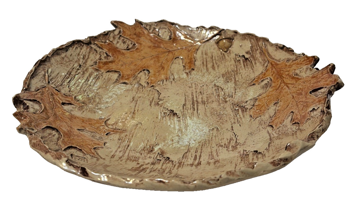 Ceramic Bowl Oak Leaf Acorn Motif Artist Signed Stunner Gorgeous Sculptural READ