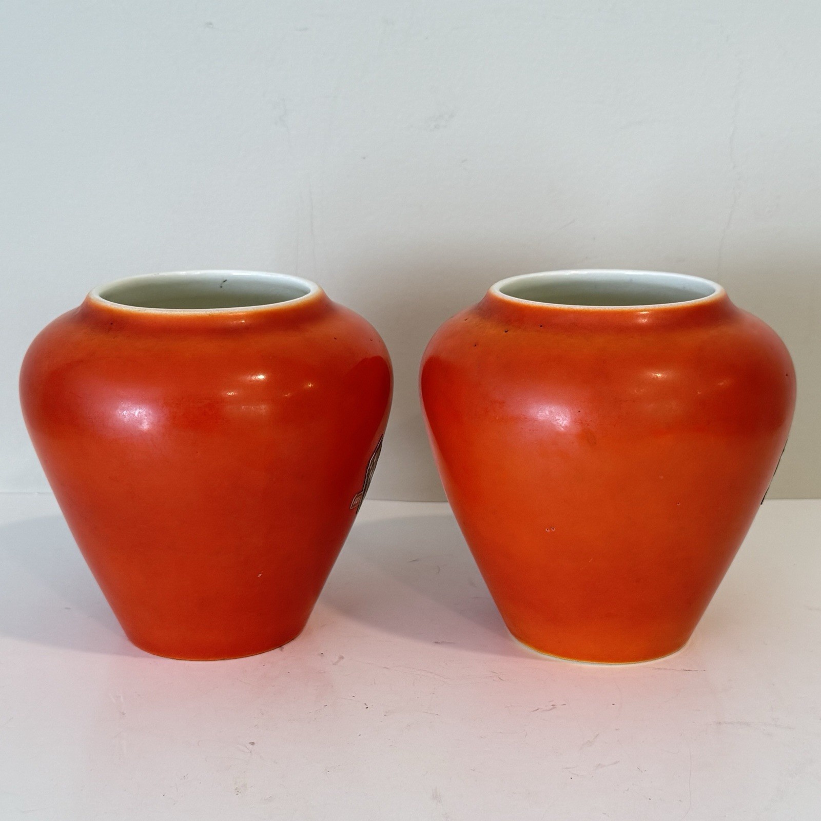 Vintage Meric Art Orange Mid Century Modern Vase Set Of Two Sleek Table Vase