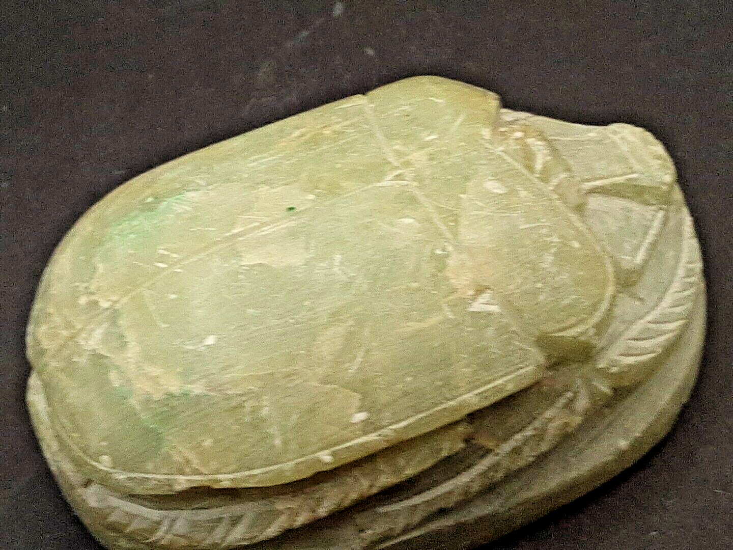 Egyptian Scarab Beetle Hand Carved Stone Hieroglyphics 2 1/2″ Paperweight 5.5oz