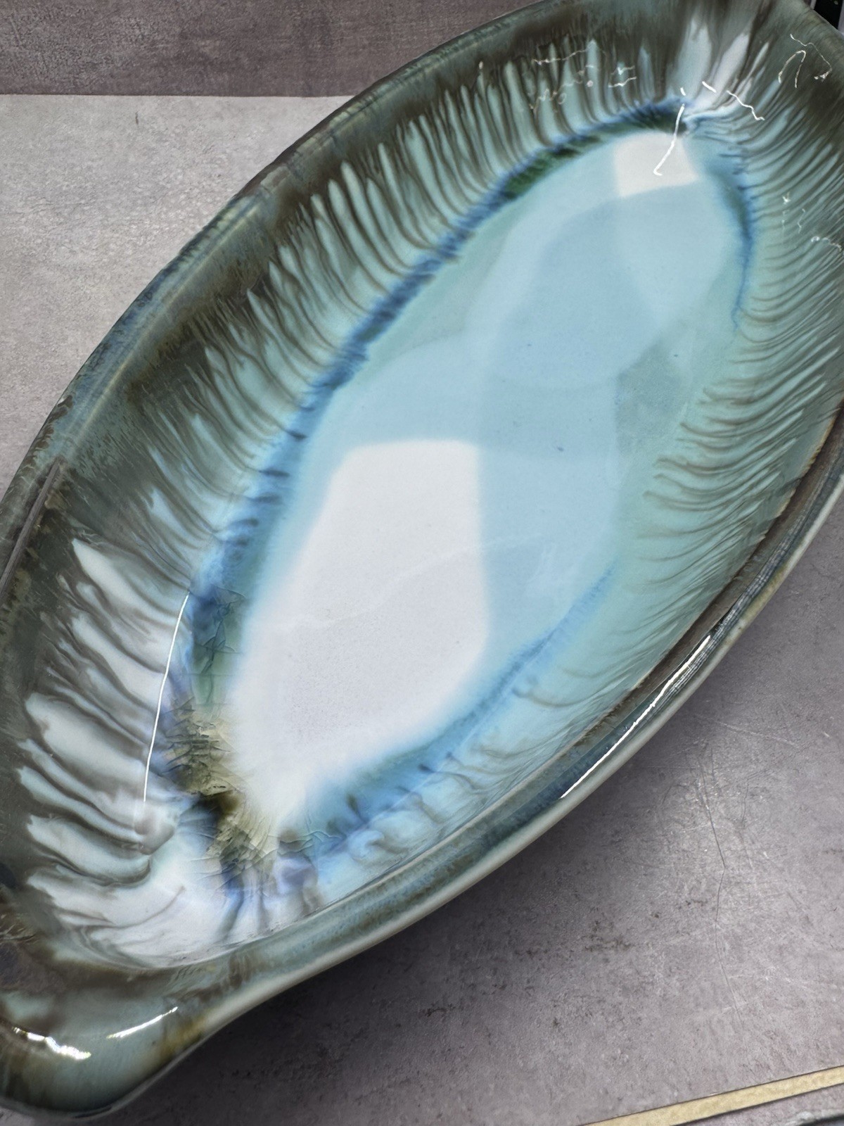 Edgecomb Pottery Maine Dory Baker Server Tray Sea-glass Colored Glaze 15.5”x6.5”
