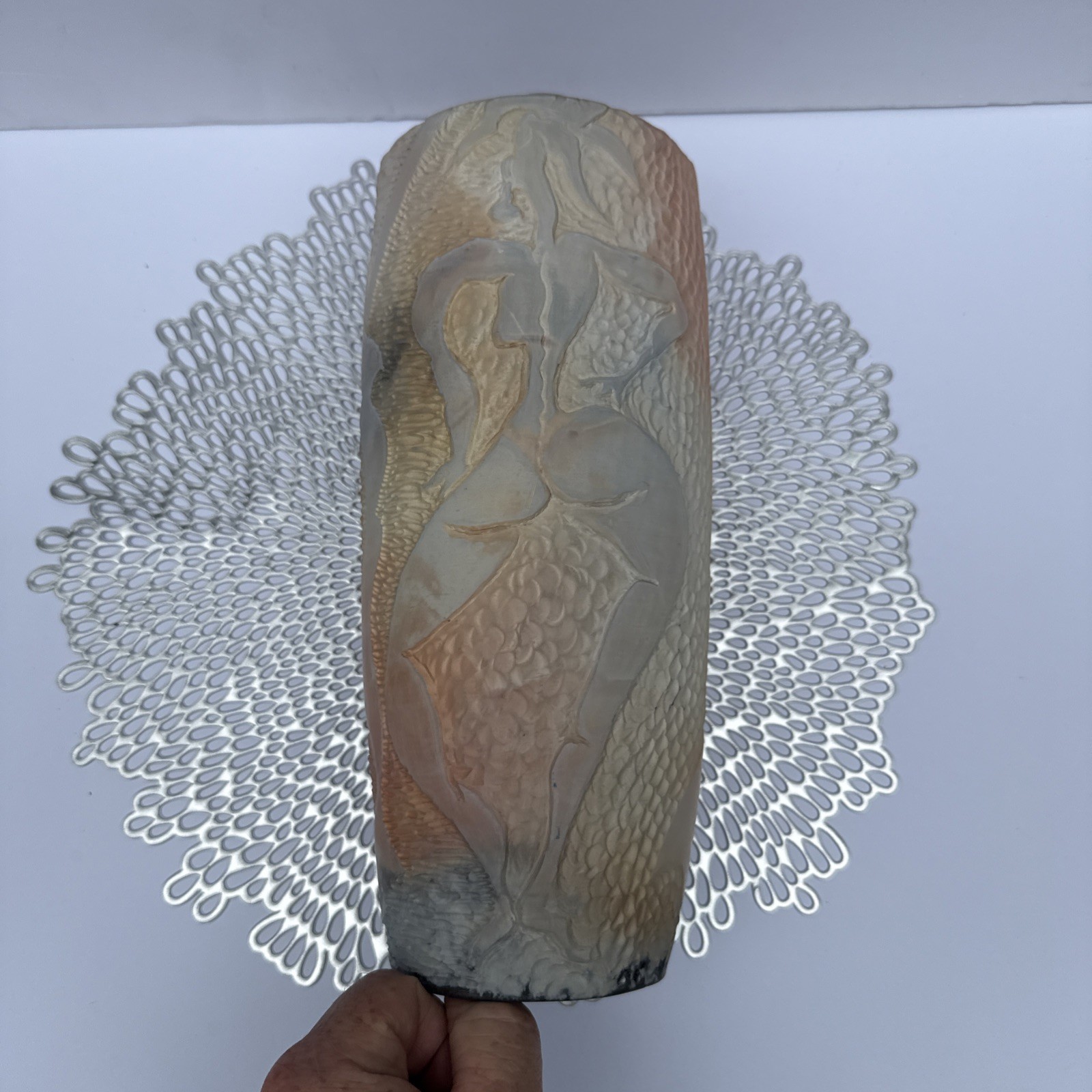 Brenda McMahon Pottery Signed Vase Then and Now EUC Signed Large Piece 12 in