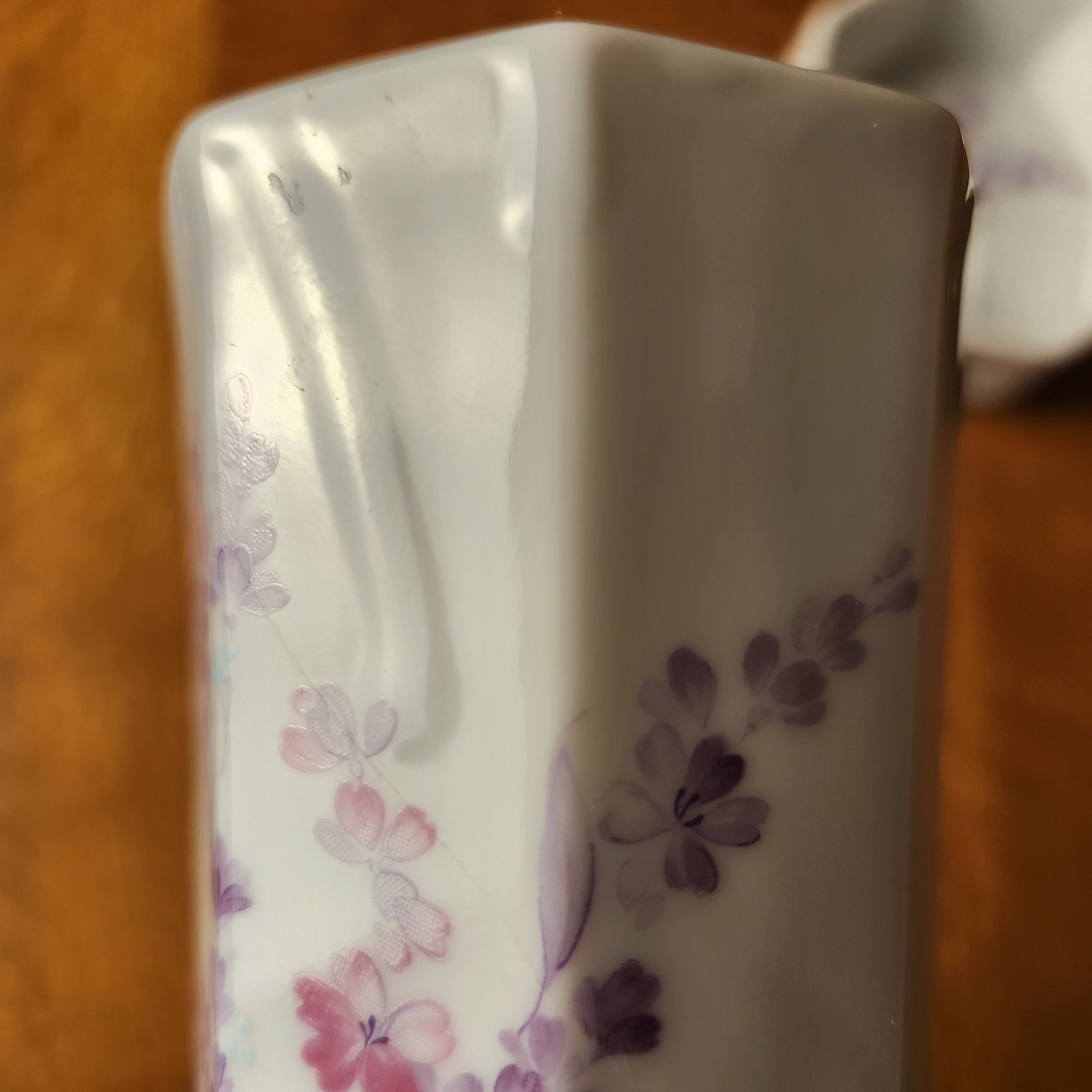 Vtg Set Irice White Porcelain Lavender & Pink Floral Trinket Dish & Vase Japan