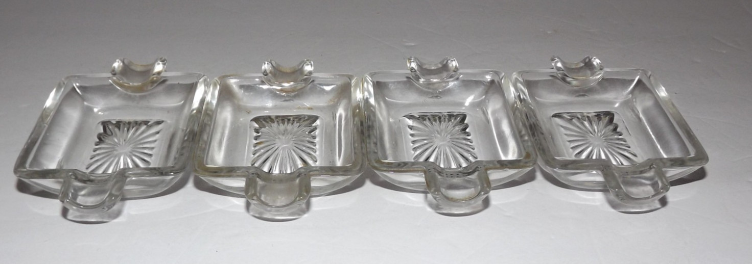 Vtg Retro Black Glass Cigarette Holder Box Clear Lid 4 Double Ashtrays Complete