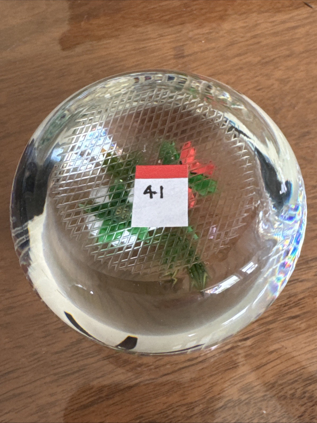 Perthshire 1984 Christmas Bouquet Poinsettia Holly Faceted Holiday Paperweight