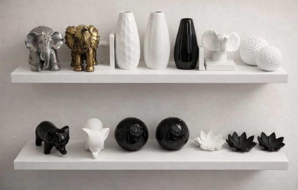 Ceramic Vase Set – Glossy Black, White, Gold Animal & Floral Elephant Fox Flower