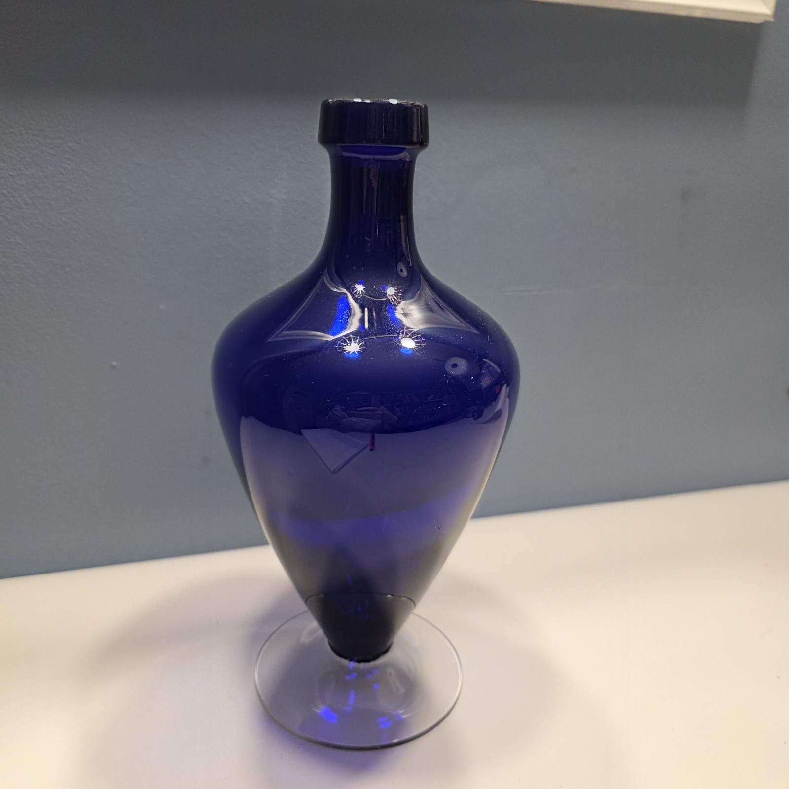Vintage Large Cobalt Blue & Clear Glass VASE 9.5 Inches Tall