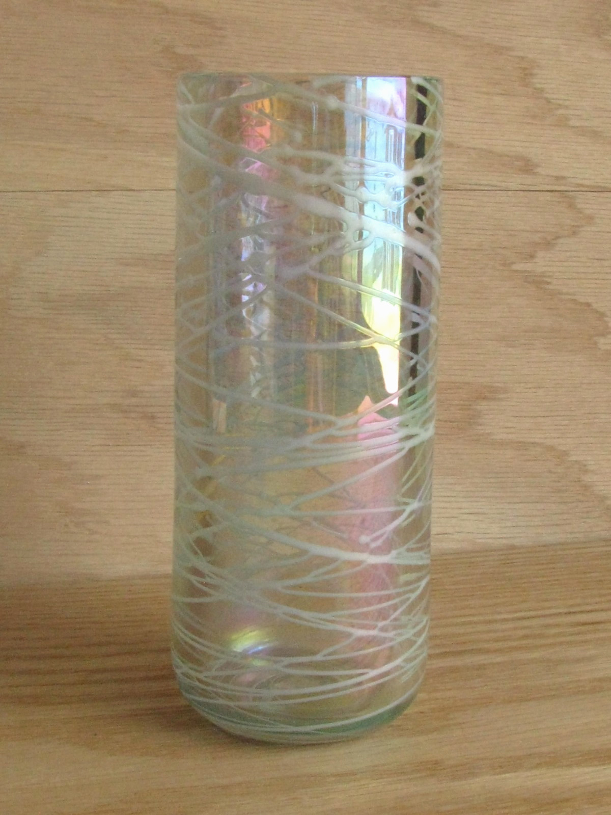 Vintage 1988 GLASS EYE Studio Vase DRIZZLE Iridescent THICK glass, 6 inch