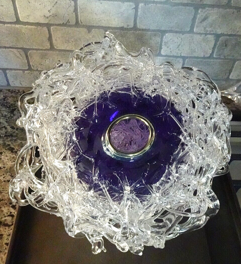 Signed 2004 April Wagner Epiphany Art Glass Threaded Sculpture Vase Pd $1700