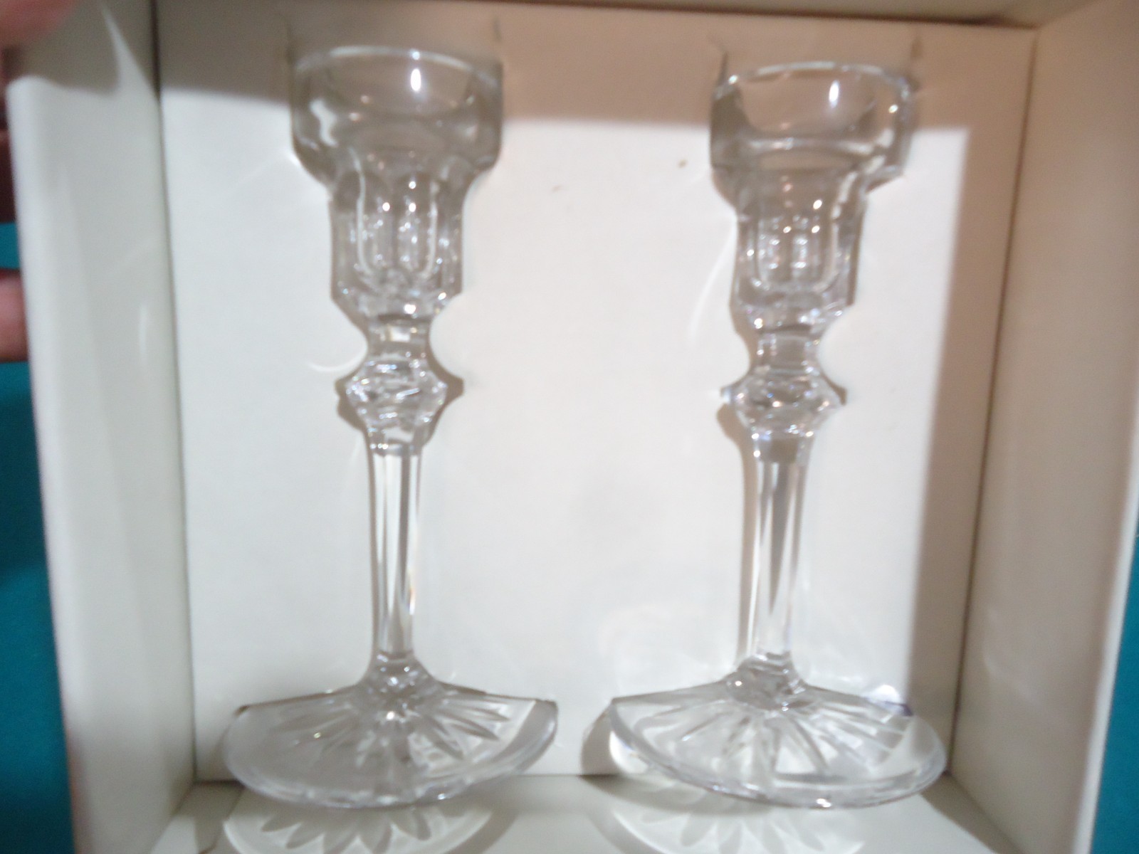 Pair of 2 Rogaska Hand Made Crystal RICHMOND Candlestick Holders With Box 6″