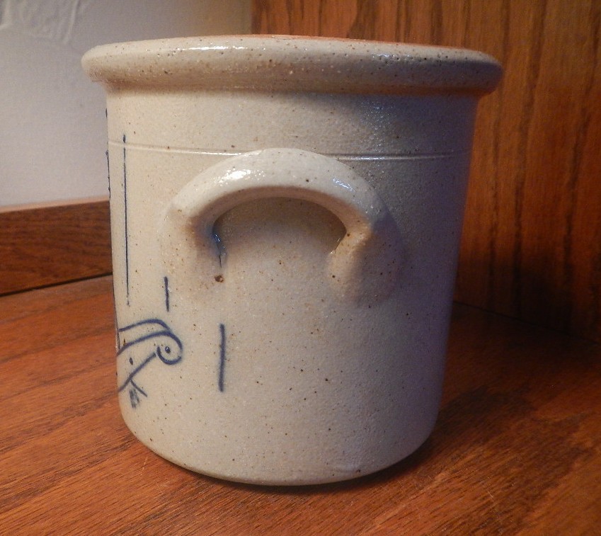 Salmon Falls Pottery Rocking Horse Salt Glazed Crock ~ 4.5″ Tall ~ 1991