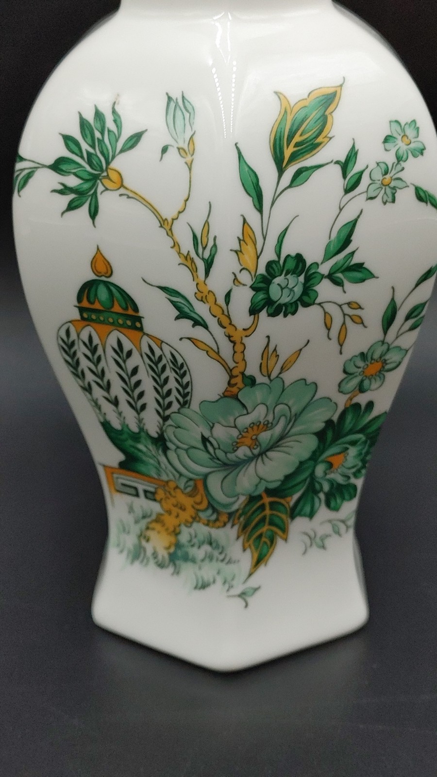 Crown Staffordshire Kowloon Fine Bone China Vase Floral Green Yellow England